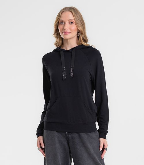 Blusão Feminino Com Capuz Em Molecotton Rovitex Preto