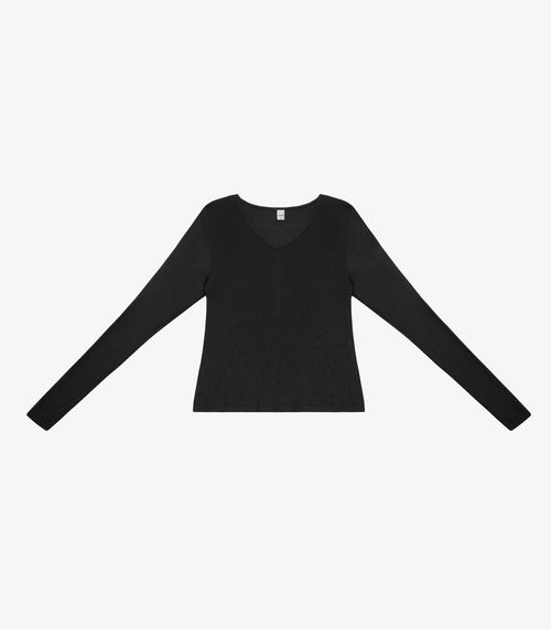 Blusa Manga Longa Feminina Decote V Rovitex Preto