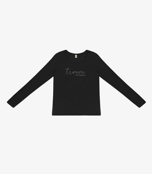 Blusa Feminina Manga Longa Com Estampa Rovitex Preto