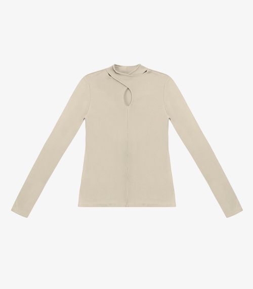 Blusa Feminina Manga Longa Em Ribana Rovitex Bege