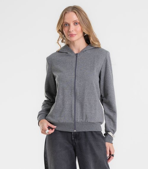Jaqueta Feminina Básica Moletom Peluciado Rovitex Cinza