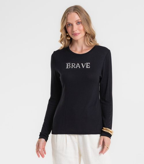 Blusa Feminina Manga Longa Estampada Rovitex Preto