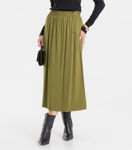 Saia Midi Feminina Em Viscose Sarjada Rovitex Verde