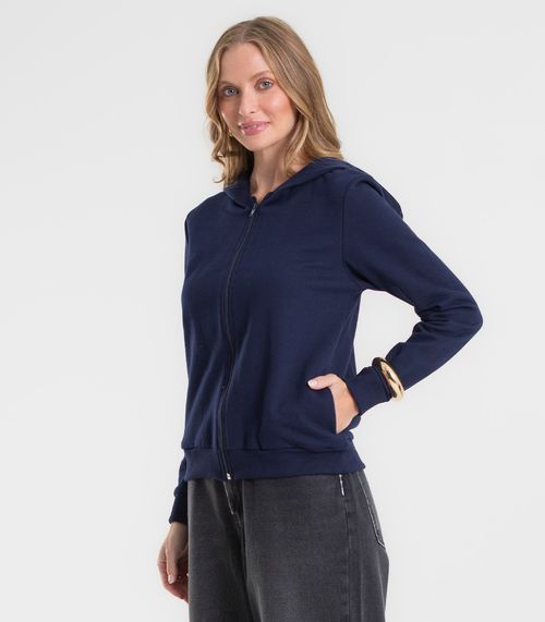 Jaqueta Feminina Básica Moletom Peluciado Rovitex Azul