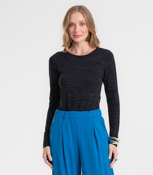 Blusa Feminina Manga Longa Em Viscotorcion Rovitex Preto