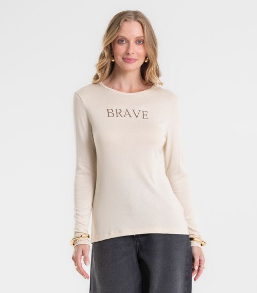 Blusa Feminina Manga Longa Estampada Rovitex Bege