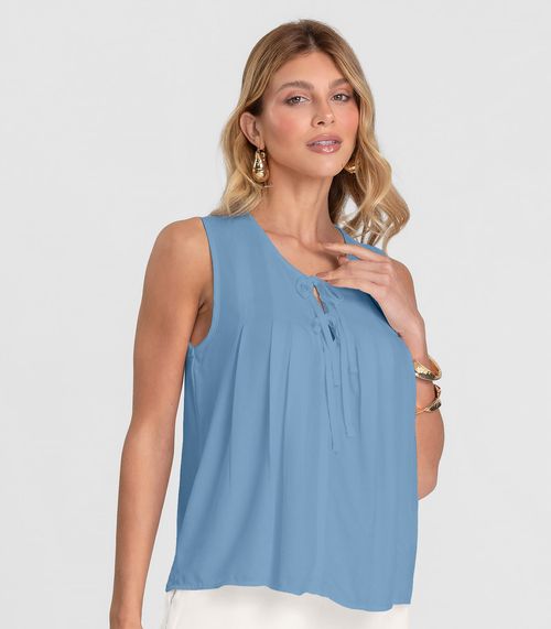 Regata Feminina com Pregas Dianna Azul