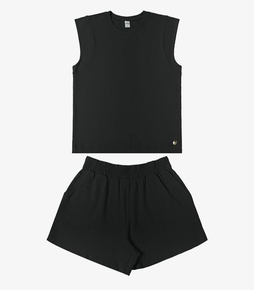 Conjunto Feminino Regata Com Shorts Rovitex Preto