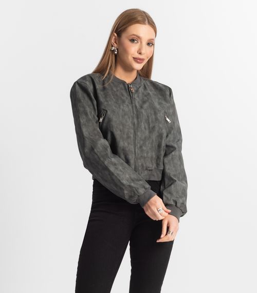 Jaqueta Feminina Bomber PU Hansez Cinza