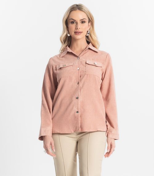 Camisa Feminina Cotelê Com Botões Atrativa Modas Rosa