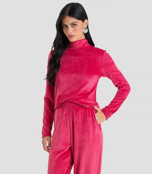 Blusa Feminina Manga Longa Veludo Cotele Dianna Vermelho