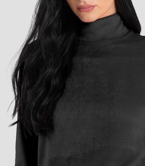Blusa Feminina Manga Longa Veludo Cotele Dianna Preto