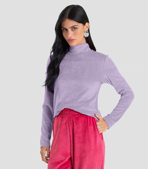 Blusa Feminina Manga Longa Veludo Cotele Dianna Roxo