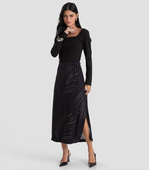 Saia Midi Feminino em Tecido Viscose Dianna Preto