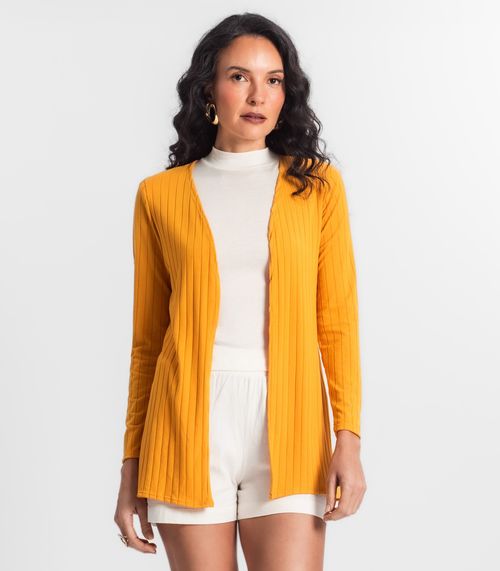Cardigan Feminino Canelado Infinita Cor Amarelo