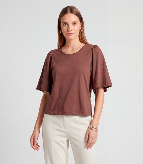 Blusa Feminina Com Manga Godê Infinita Cor Marrom