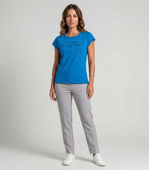 Blusa Feminina Meia Malha Com Estampa Infinita Cor Azul