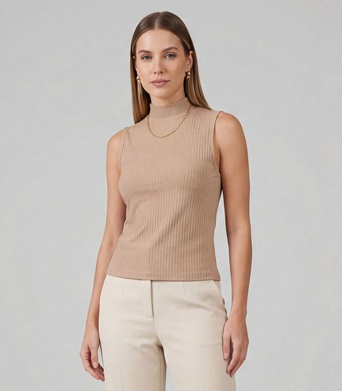 Regata Feminina Ribana Canelada Infinita Cor Marrom