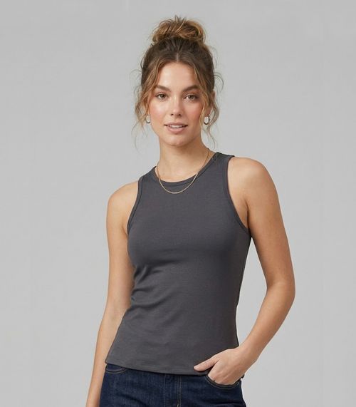 Regata Feminina Com Friso Nas Cavadas Infinita Cor Cinza