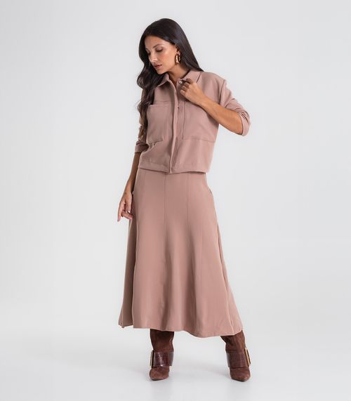 Saia Feminina Midi Evasê Em Alfaiataria Endless Marrom