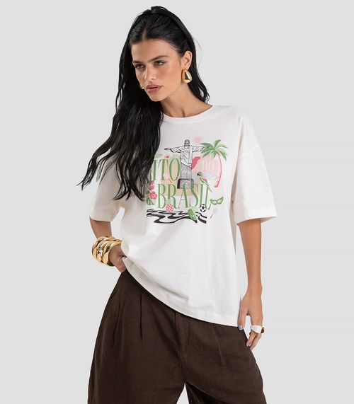 T- Shirt Feminina Oversized Brasil Dianna Bege