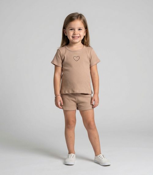 Conjunto Infantil Feminino Blusa e Short Select Marrom