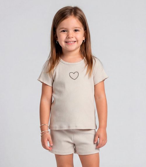 Conjunto Infantil Feminino Blusa e Short Select Bege