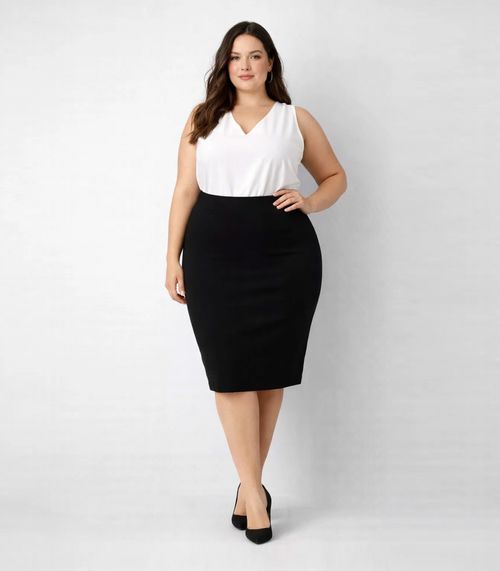 Saia Feminina Plus Size Em Bengaline Renaluci Preto
