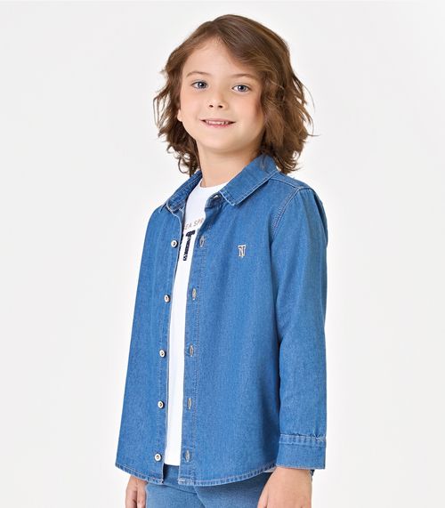 Camisa Infantil Manga Longa Jeans Trick Nick Azul
