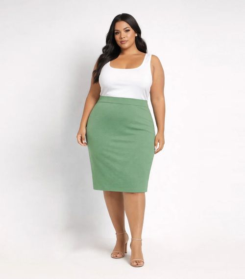 Saia Feminina Plus Size Em Bengaline Renaluci Verde