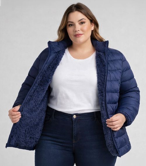 Jaqueta Feminina Plus Size Peluciada Sea Surf Azul