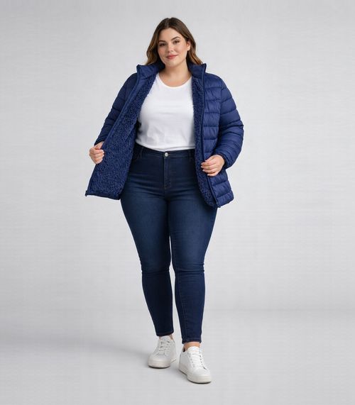 Jaqueta Feminina Plus Size Peluciada Sea Surf Azul