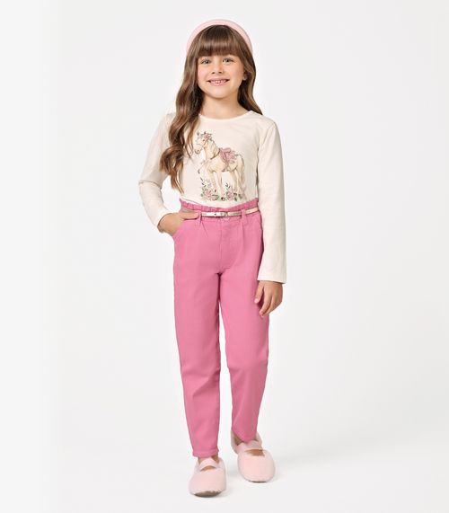 Calça Infantil Feminina Cenoura Sarja Trick Nick Rosa