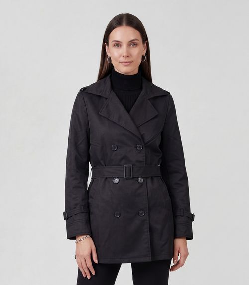 Sobretudo Feminino Com Cinto E Bolsos Sea Surf Preto