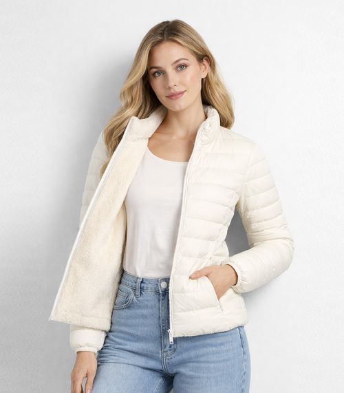 Jaqueta Puffer Feminina Peluciada Sea Surf Bege