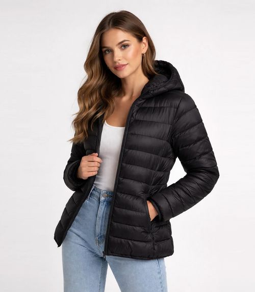 Jaqueta Puffer Feminina Com Capuz Sea Surf Preto
