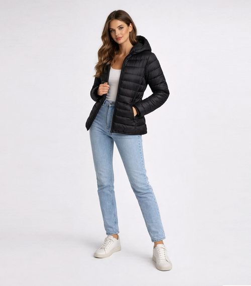 Jaqueta Puffer Feminina Com Capuz Sea Surf Preto