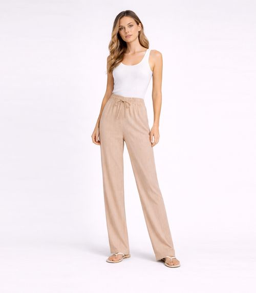 Calça Risca De Giz Feminina Em Air Flow Renaluci Bege