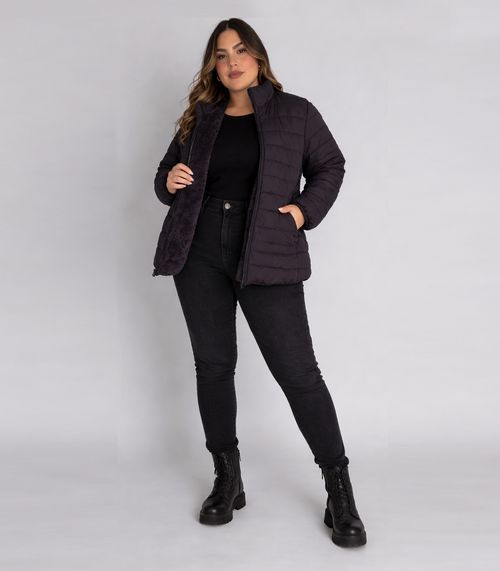 Jaqueta Feminina Plus Size Peluciada Sea Surf Preto