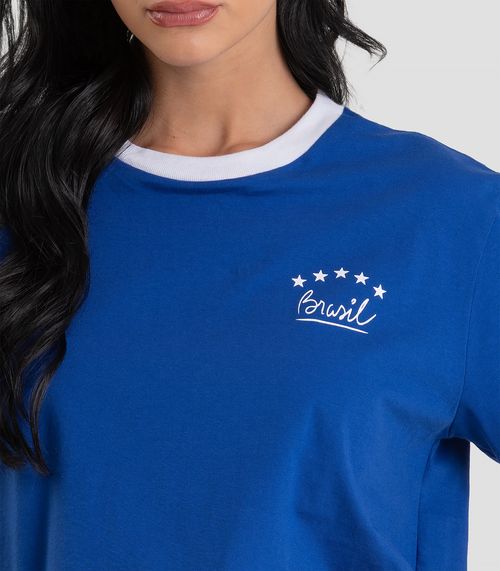 Camiseta Feminina em Meia Malha Brasil Dianna Azul