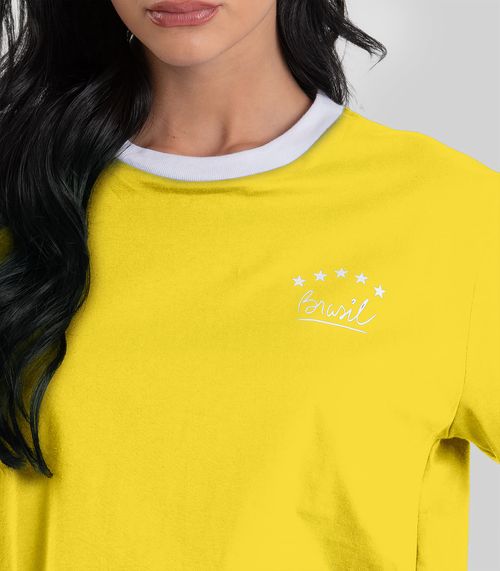 Camiseta Feminina em Meia Malha Brasil Dianna Amarelo