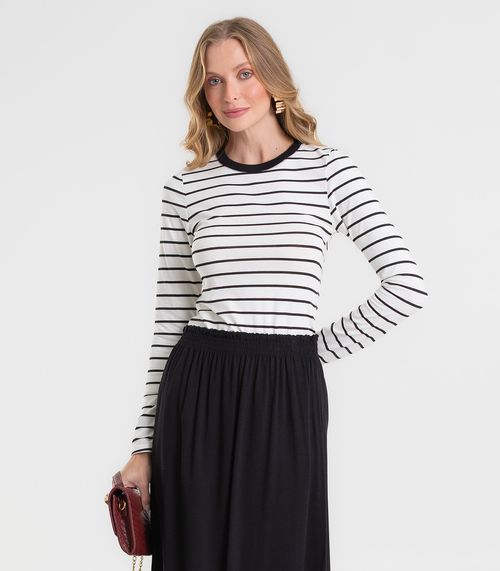 Blusa Manga Longa Feminina Listrada Plus Rovitex Bege