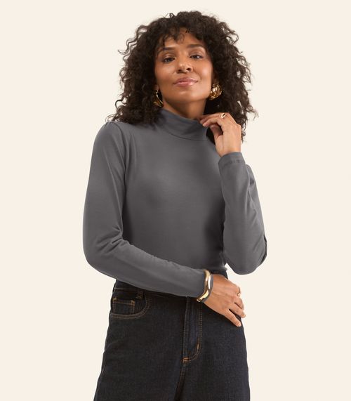Blusa Feminina Cotton Gola Alta Básica Rovitex Cinza