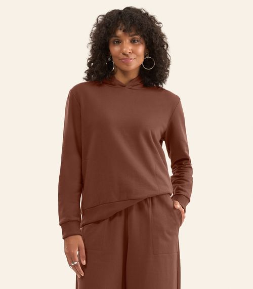 Blusão Feminino Moletom Felpado Com Capuz Rovitex Marrom