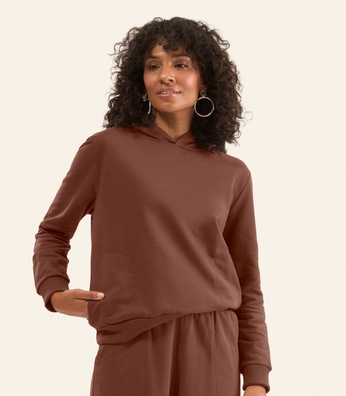 Blusão Feminino Moletom Felpado Com Capuz Rovitex Marrom