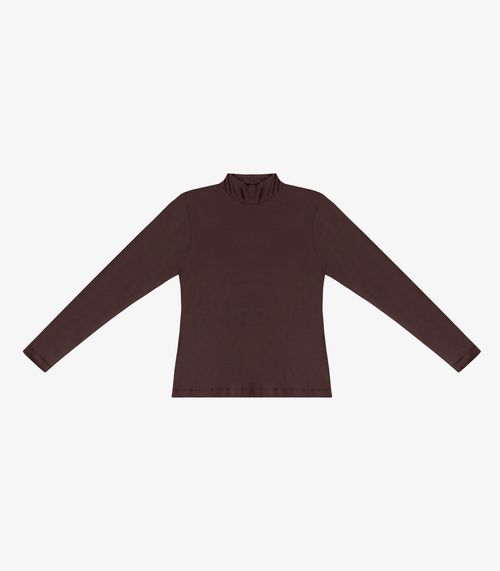 Blusa Feminina Cotton Gola Alta Básica Rovitex Marrom