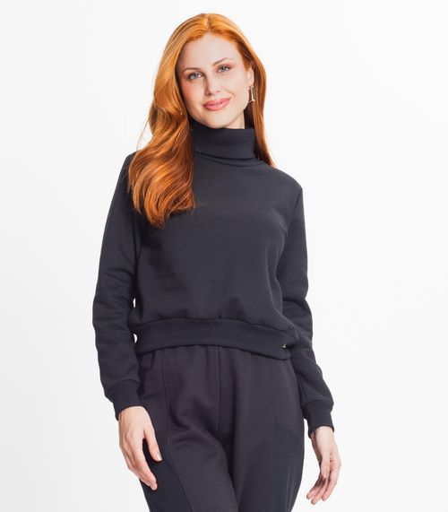 Blusão Feminino Moletom Peluciado Básico Rovitex Preto