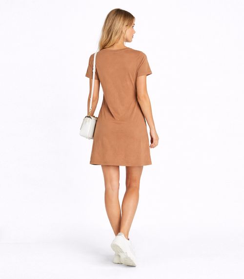 Vestido Feminino Curto Com Manga Infinita Cor Marrom