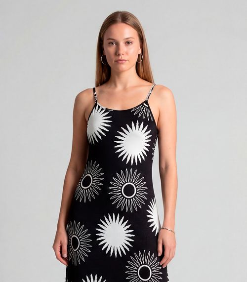 Vestido Midi Com Alças Finas Infinita Cor Preto