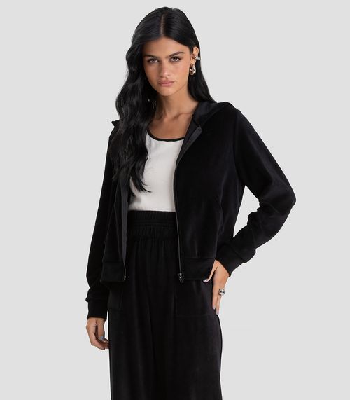 Jaqueta Feminina Plush Com Capuz Dianna Preto